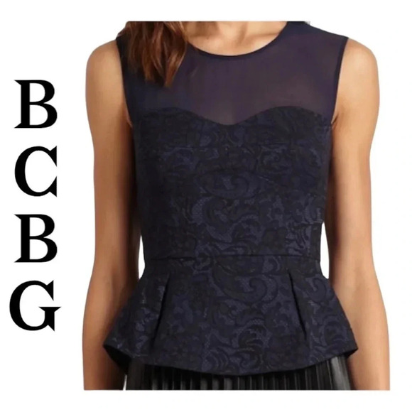 BCBGMaxAzria Noemi Corset Peplum Blouse in Dark Navy size‎ S - Picture 1 of 14